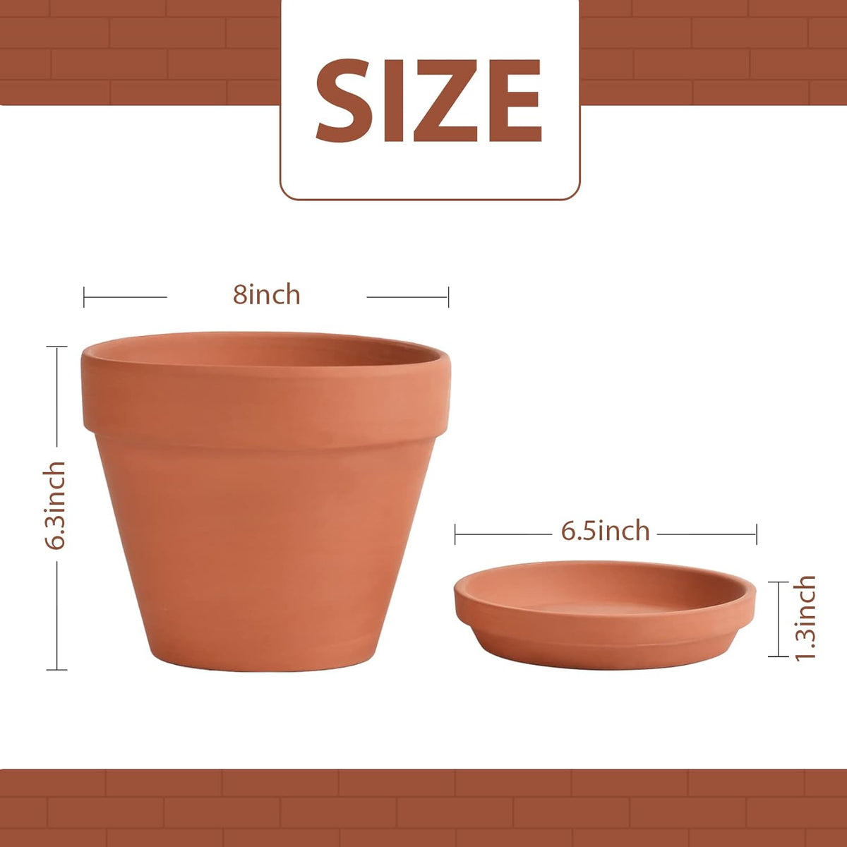 INGOFIN Terracotta Pots Set with Saucer - 2-Pack Ceramic Clay Planters with Drainage Hole, Garden