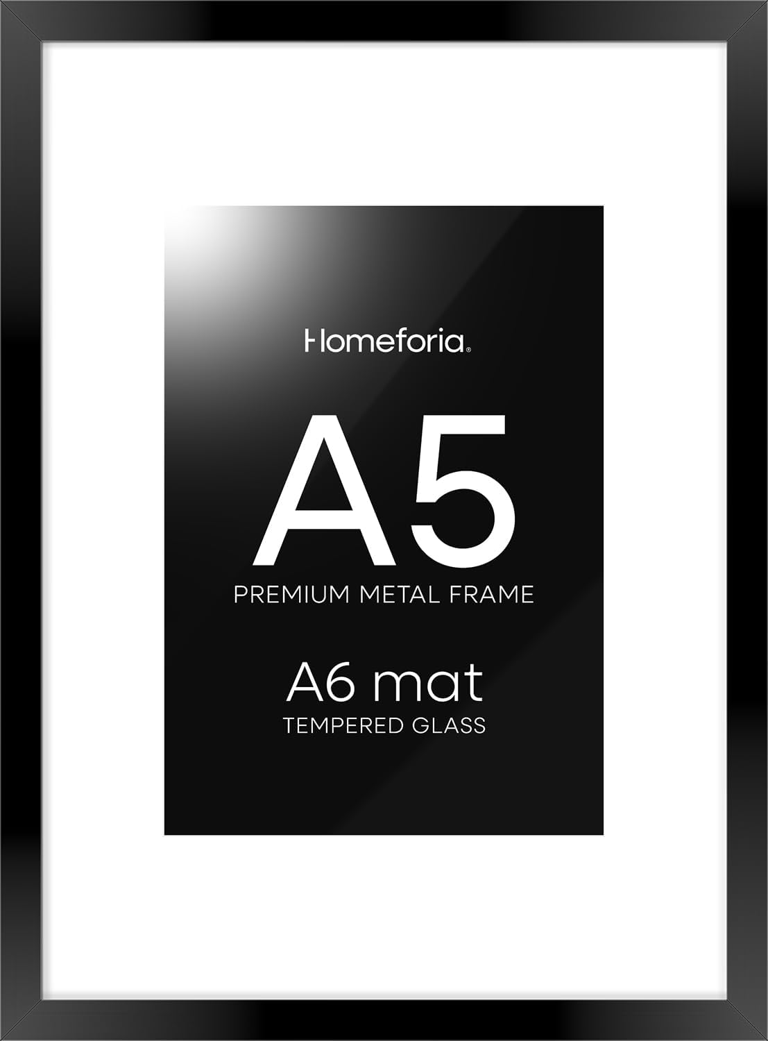 Homeforia A5 Picture Frame Black, High End Metal 5.8x8.3 Frames Matted to 4.1x5.8 Print, A5 Photo
