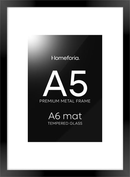 Homeforia A5 Picture Frame Black, High End Metal 5.8x8.3 Frames Matted to 4.1x5.8 Print, A5 Photo