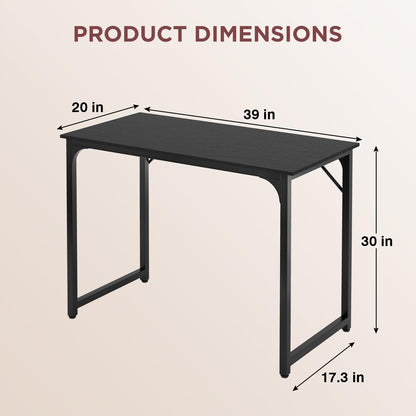 PayLessHere | 39 Inch Computer Desk | Black | Office Desk with Metal Frame, Adjustable Feet |