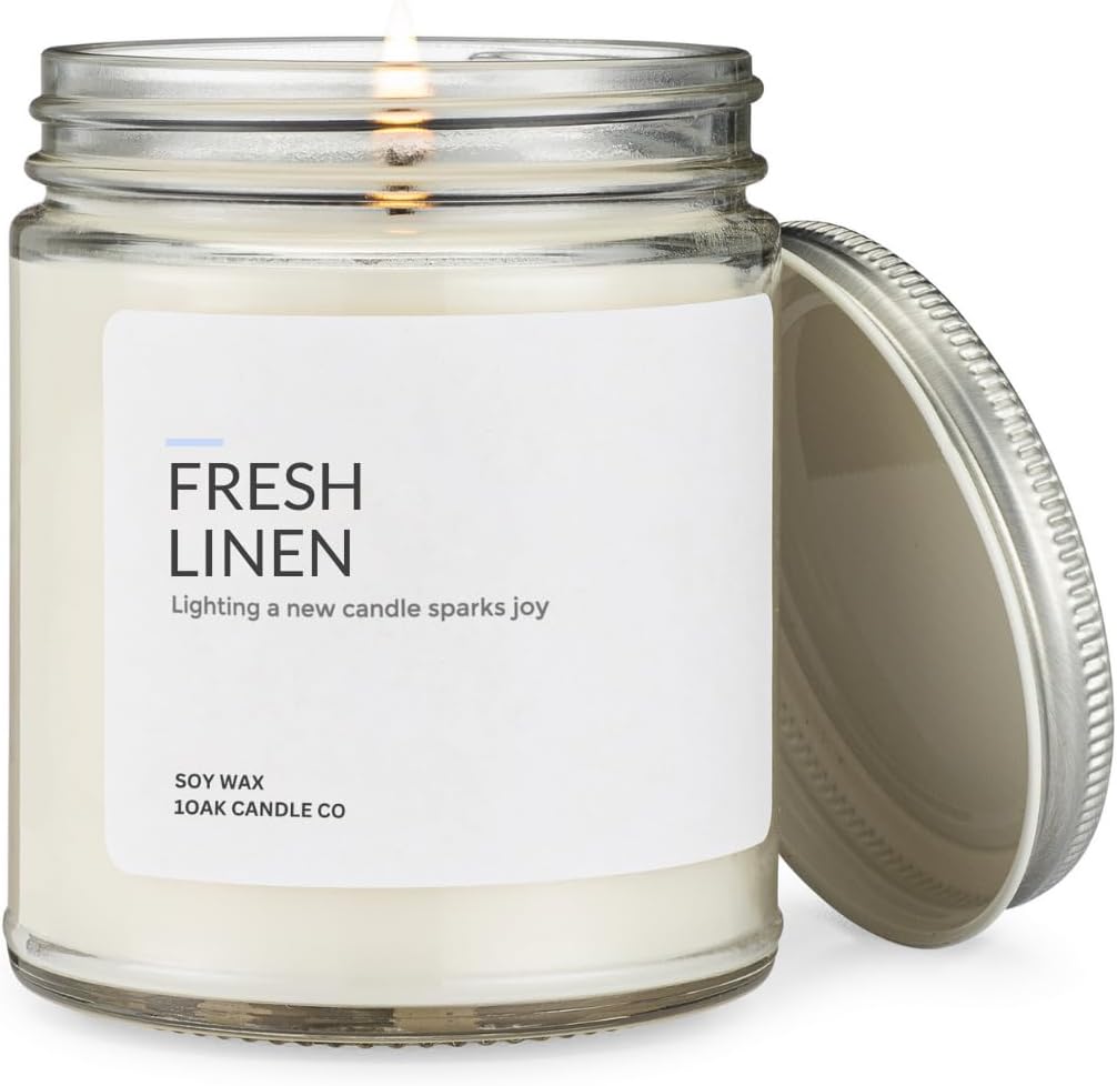 1OAK Soy Wax Linen Scented Candle - Fresh Linen & Clean Cotton - Long Burning Premium - Hand-Poured