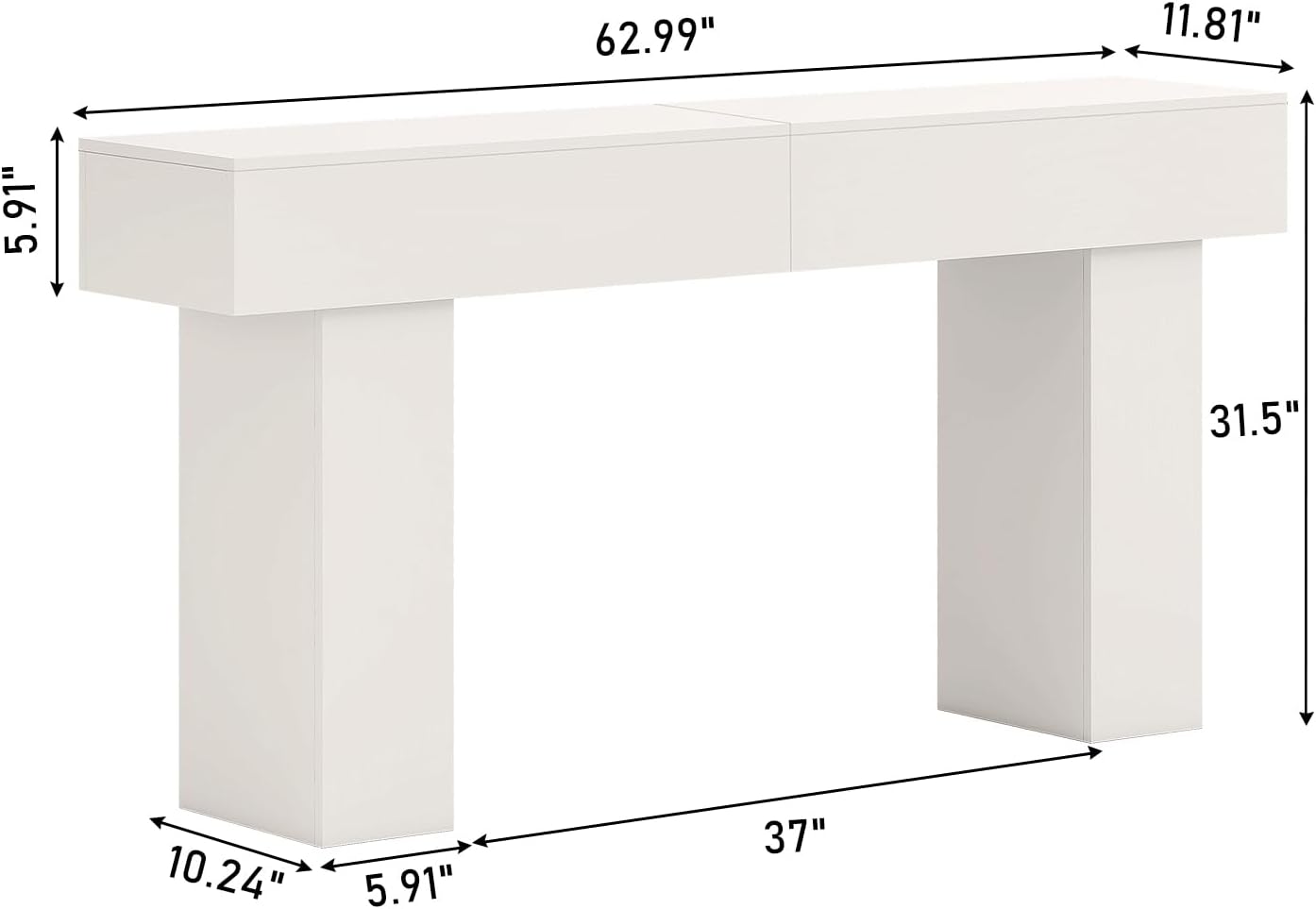 63 Inch Long Console Table for Entryway, Farmhouse Wood Rectangular Sofa Table Behind Couch Table