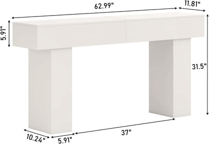 63 Inch Long Console Table for Entryway, Farmhouse Wood Rectangular Sofa Table Behind Couch Table