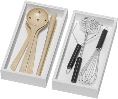 Bamboo Drawer Organizer, Cutlery Silverware Organizer for Kitchen Drawer, Stackable Utensil