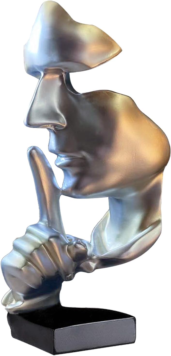 aboxoo Abstract Statues Silence is Gold Decorative Objects,Modern and Simple Resin Figurine,Desk