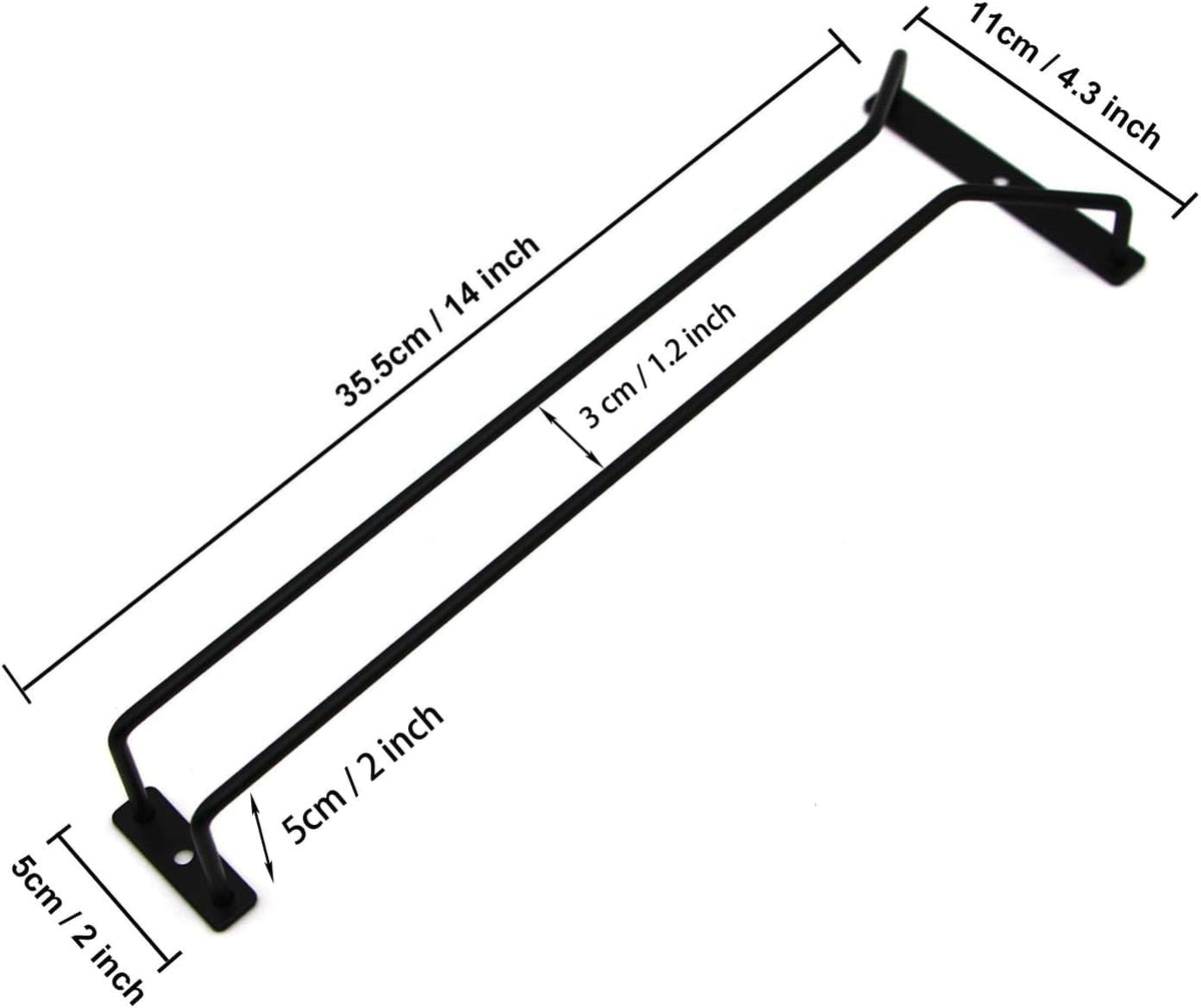 14-Inch Black Wine Glass Rack, Under Cabinet Wine Glass Holder Stainless Steel Stemware Rack
