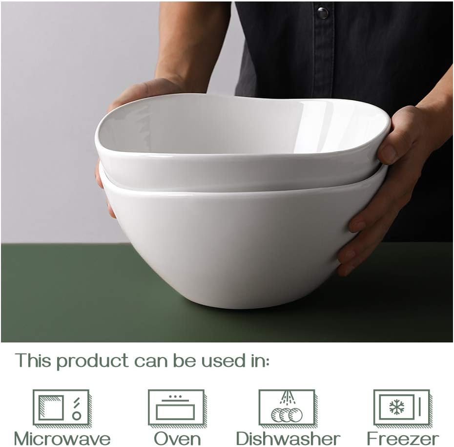 DOWAN Large Mixing Bowls, Ceramic Serving Bowls, 3.2 Quart Deep Salad Bowls, 105 Oz White Fruit