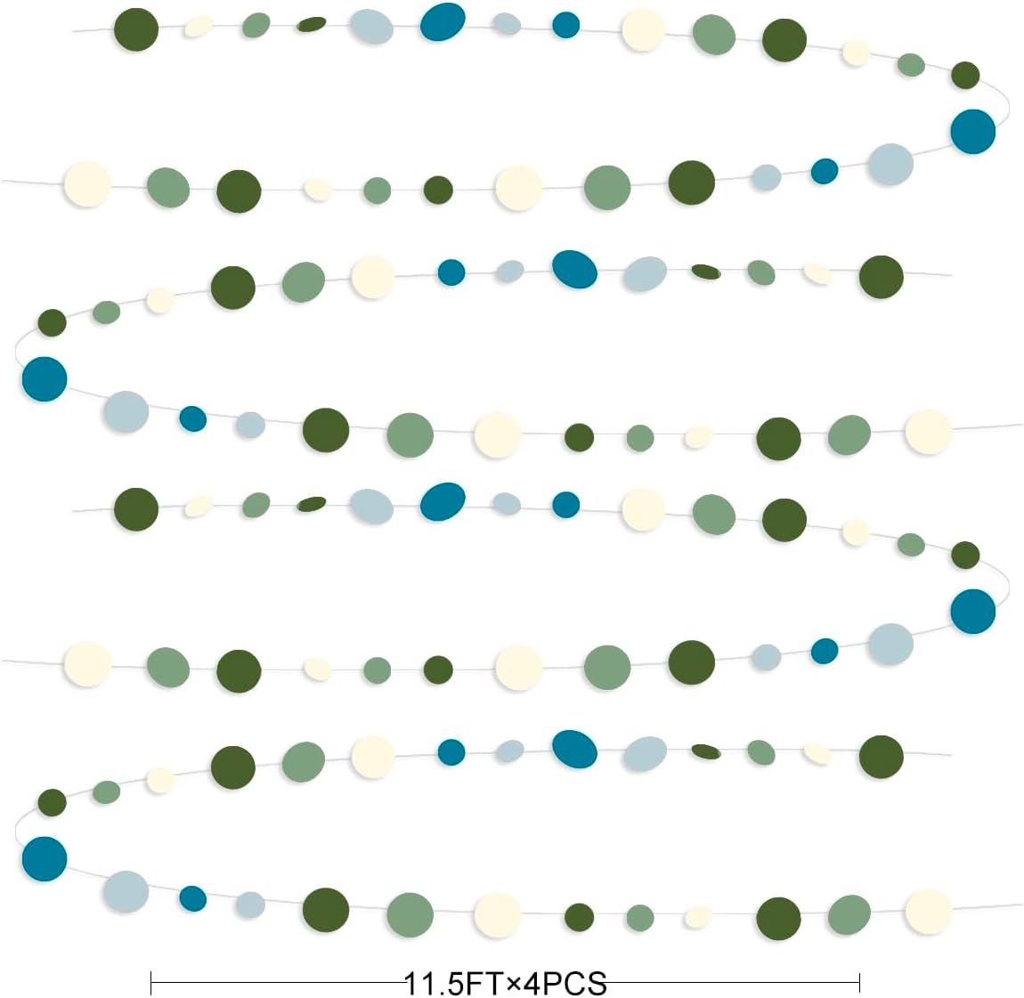 Sage Green and Dusty Blue Party Decorations Polka Dots Garlands Hanging Paper Circle Dots Streamer