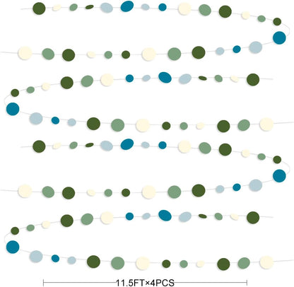 Sage Green and Dusty Blue Party Decorations Polka Dots Garlands Hanging Paper Circle Dots Streamer