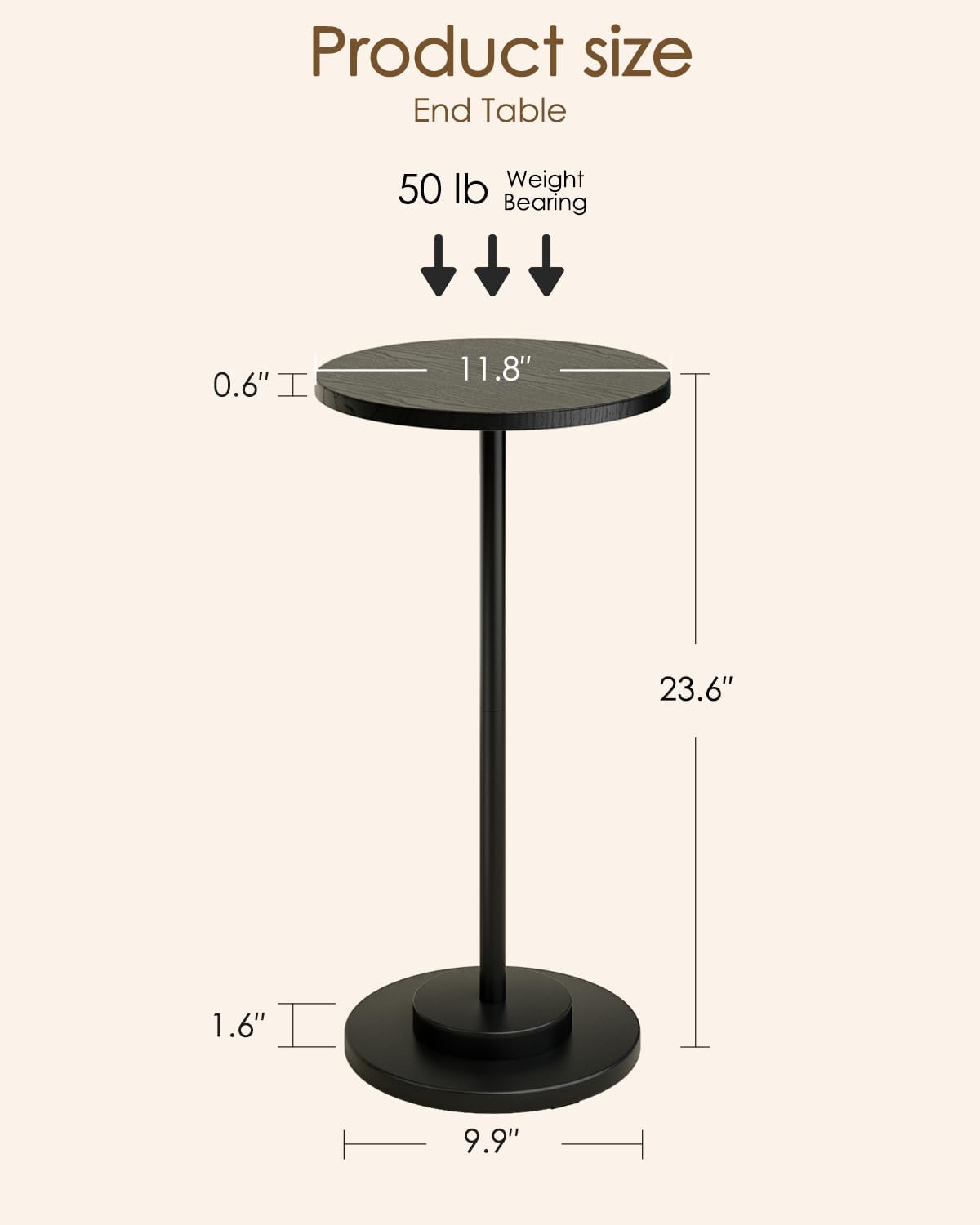 Masupu Drink Table, Round Side Table for Small Spaces, Pedestal Side Table, Small End Table with