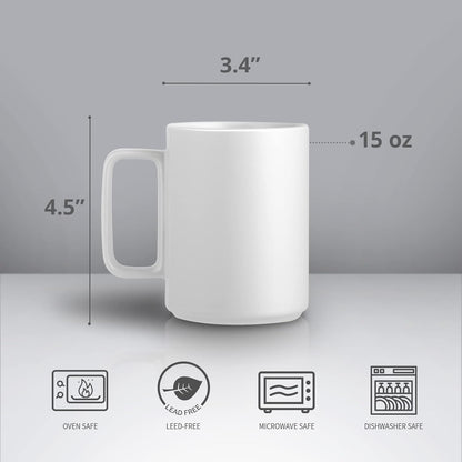 E-liu Porcelain Tea Mugs Coffee Mug Set, Large 15 Ounces Cups for Coffee, Tea, Cocoa, and Mulled