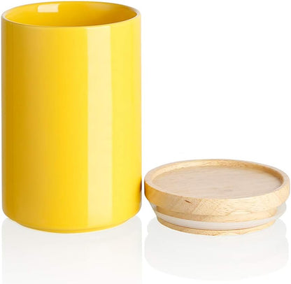 Sweejar Kitchen Canisters Ceramic Food Storage Jar, Stackable Containers with Airtight Seal Wooden