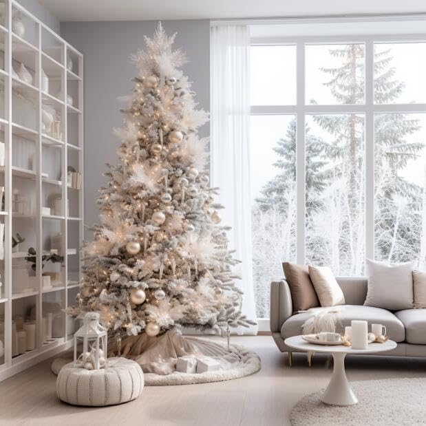 AOGU 48 Inch Faux Fur Christmas Tree Skirt White Plush Skirt for Merry Christmas Party Christmas