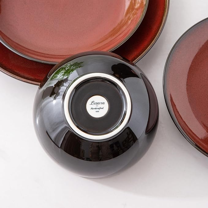 LeRatio Ceramic Dinnerware Sets for 6,Stoneware Plates and Bowls Sets,Handmade Reactive Glaze
