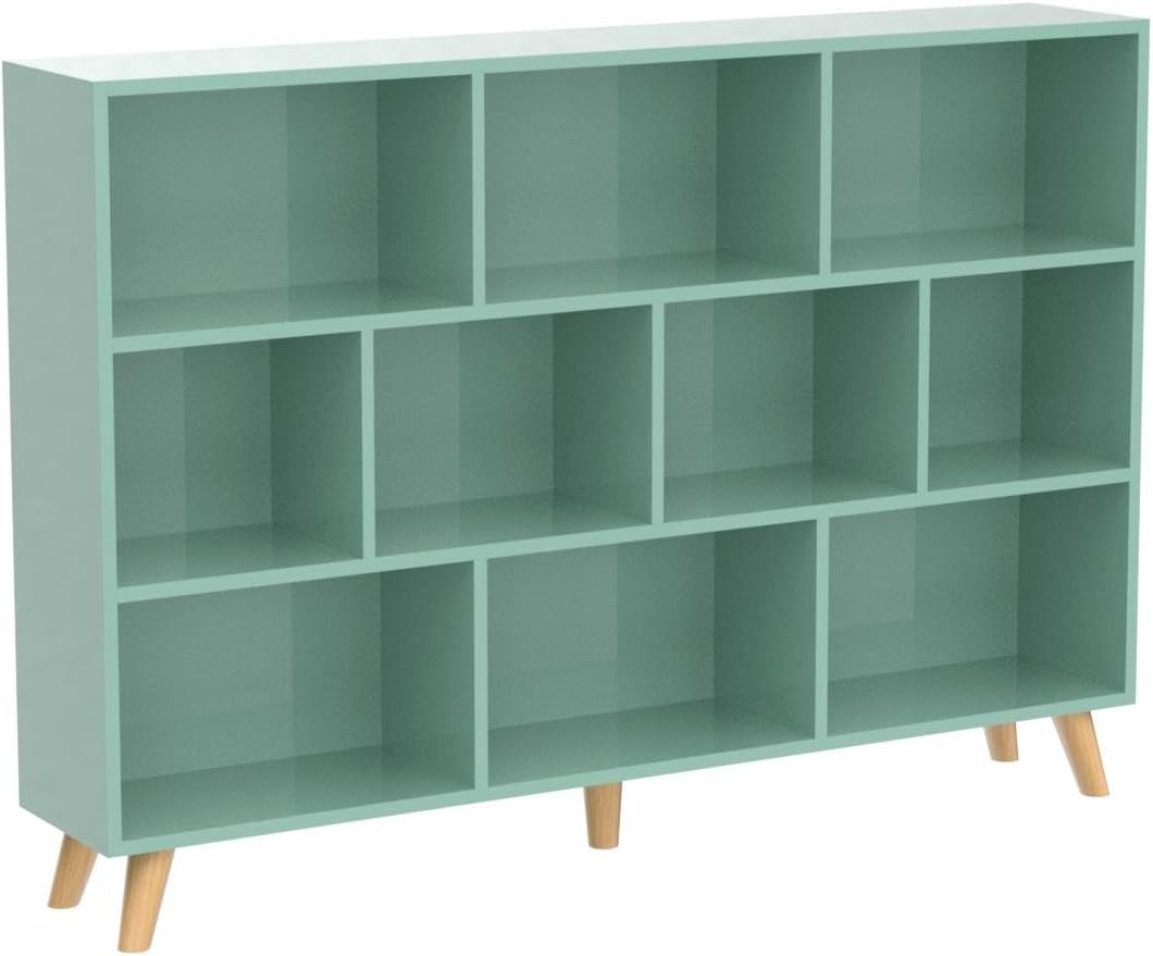 IOTXY Wooden Open Shelf Bookcase - 3-Tier Floor Standing Display Cabinet Rack with Legs, 10 Cubes