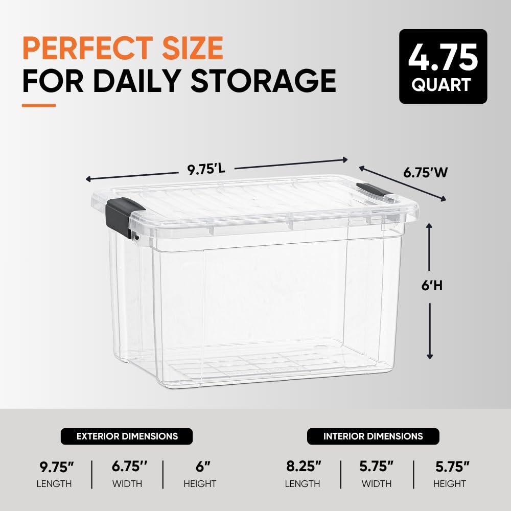 Superio Small Clear Storage Box with Lid, 4.75 Quart Plastic Container Bins for Organizing