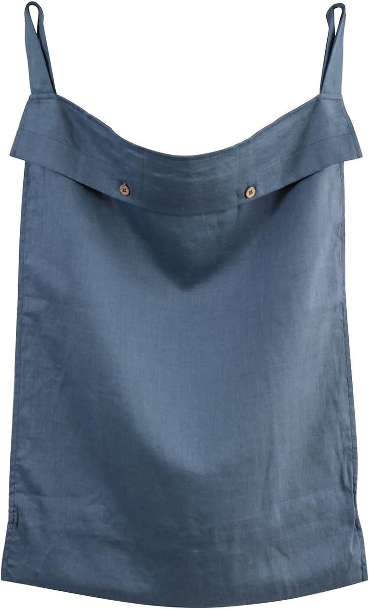 Linen Hanging Laundry Bag, 100% Linen Over The Door Laundry Hamper with Buttons and Zipper, Space