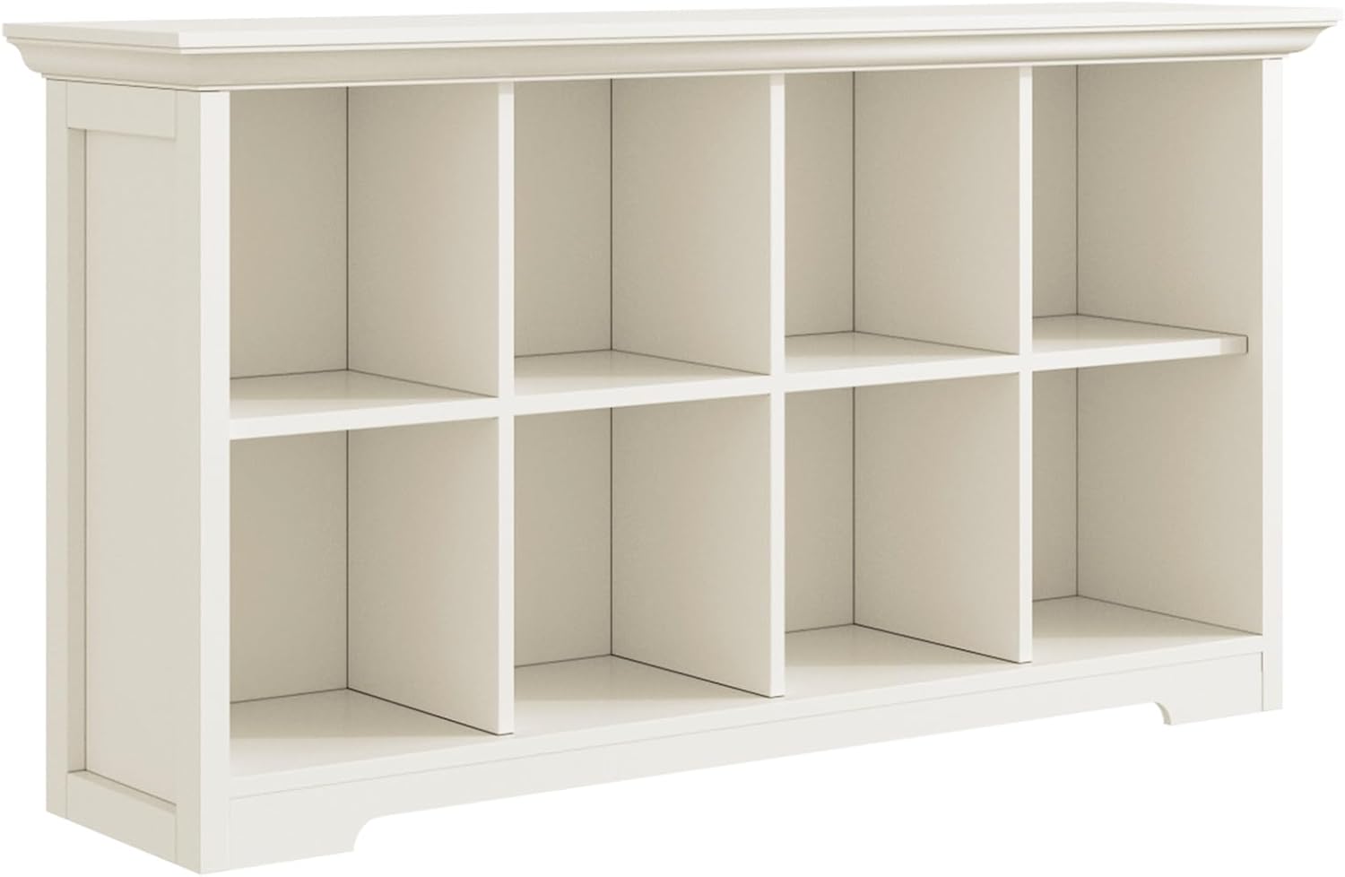 Cube Shelf Bookcase with Base - Wooden 2 Tiers Floor Standing Low Storage Cabinet for Home and