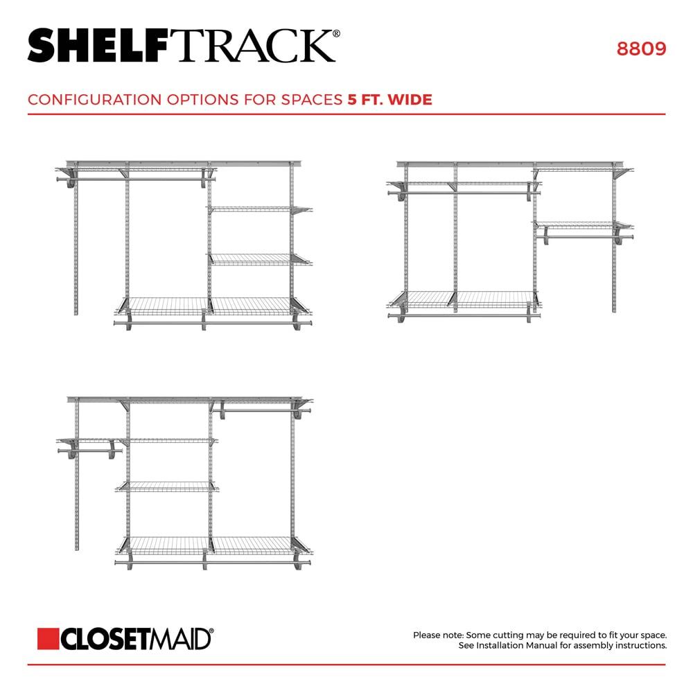 ClosetMaid ShelfTrack Wire Closet Organizer System, Adjustable from 5 to 8 Ft., With Shelves
