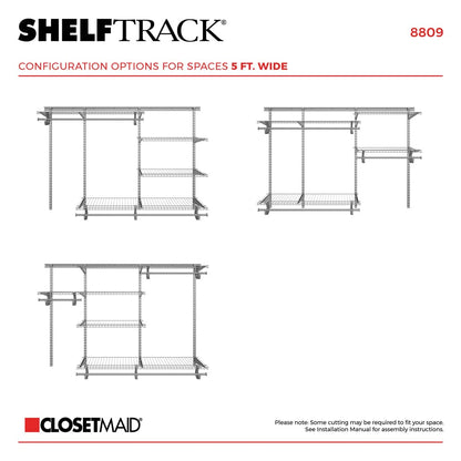 ClosetMaid ShelfTrack Wire Closet Organizer System, Adjustable from 5 to 8 Ft., With Shelves