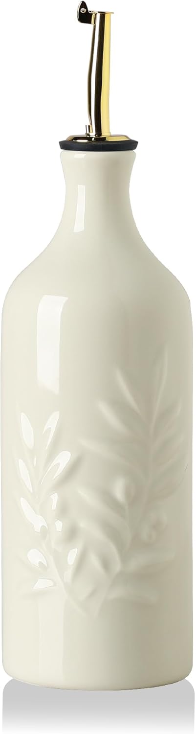 Sweejar Ceramic Olive Oil Dispenser Bottle 20 Oz Relief Opaque Oil Cruet Protects To Reduce