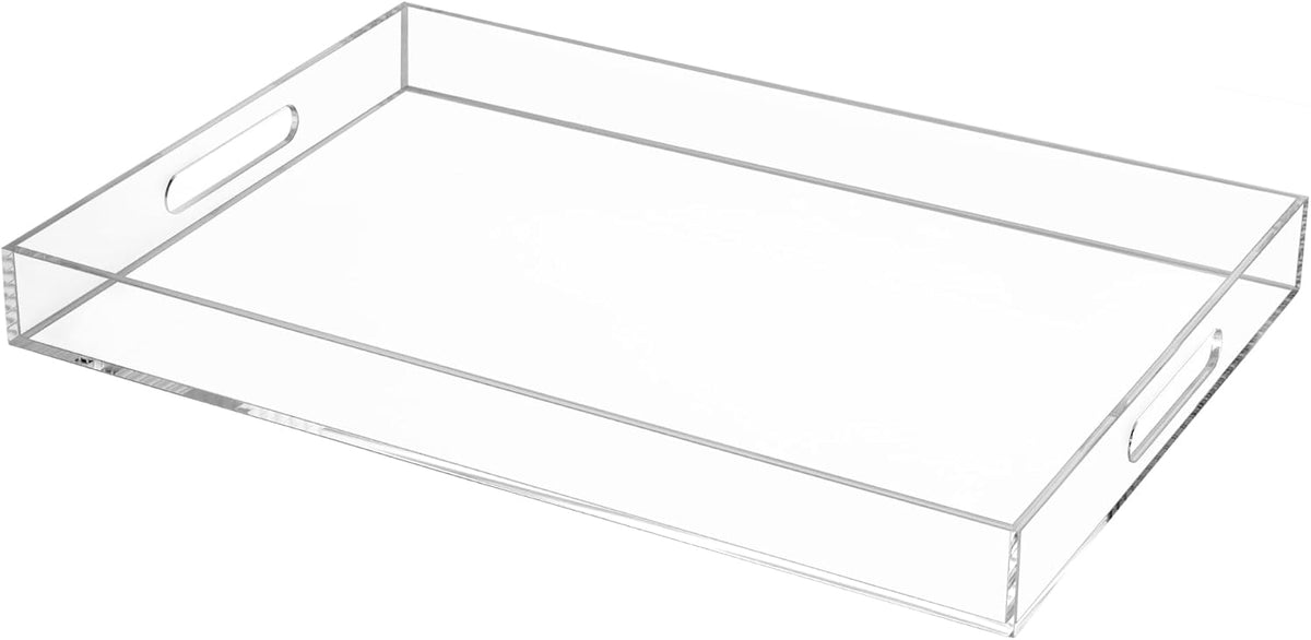 Clear Rectangular 14x20 Inches Acrylic Ottoman Tray Decorative Serving Tray with Cutout Handles