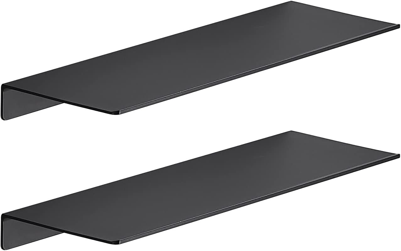 JOOM 2 PCS Small Floating Shelf, 12'' Metal Wall Shelf, Black, Bathroom, Durable, Waterproof