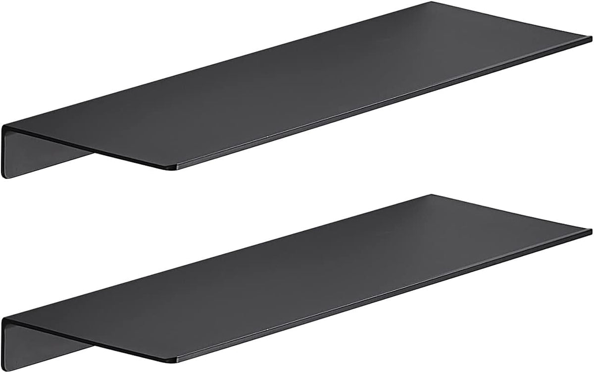 JOOM 2 PCS Small Floating Shelf, 12'' Metal Wall Shelf, Black, Bathroom, Durable, Waterproof