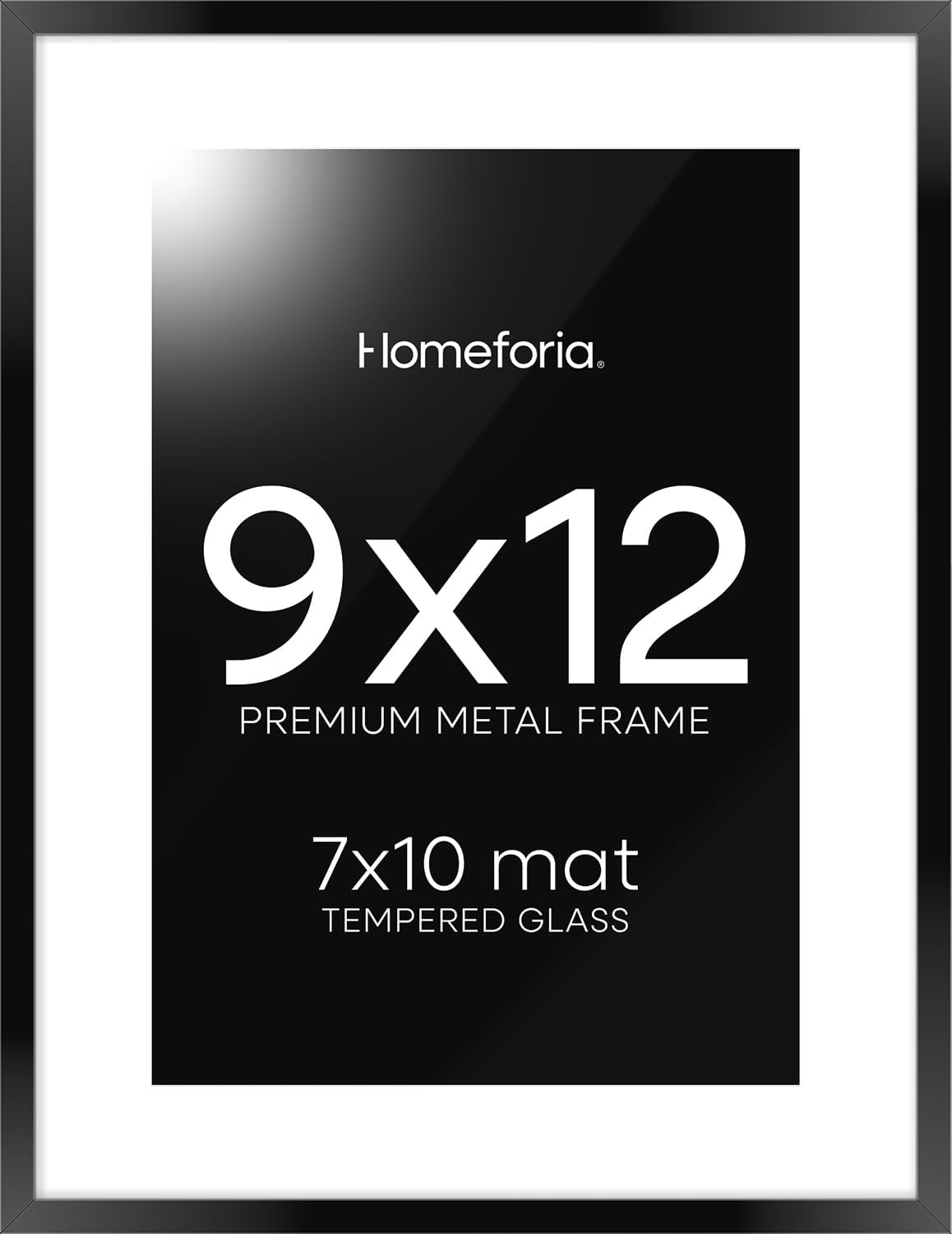 Homeforia 9x12 Picture Frame Black, High End Metal 9 x 12 Poster Frames with Mat 7 by 10 inch