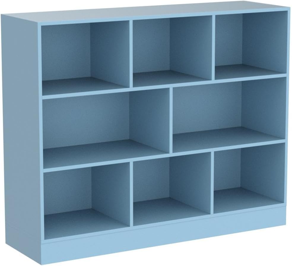 IOTXY Open Shelf Low Bookcase - Wooden 3-Tier Floor Standing Display Cabinet Organizer with Base, 8