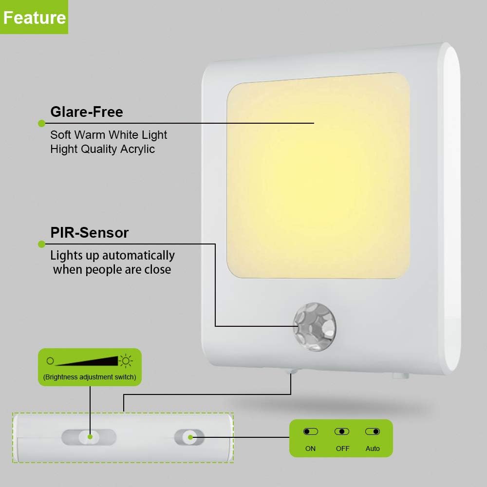 MAZ-TEK Plug in Motion Sensor Lights with Adjustable Brightness,Warm White Motion Activated Led