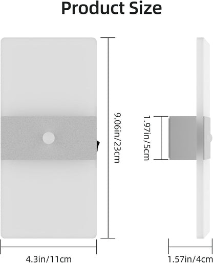 2 Pack Motion Sensor Wall Lights, Morden Silver Decorative LED Indoor Night Light, 3000K Warm Light