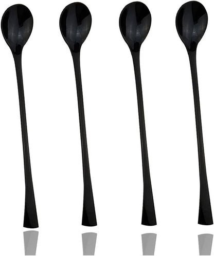 JASHII 18/10 Stainless Steel 4 Piece Mirror Polished Black Long Handle Ice Cream Spoon and Coffee