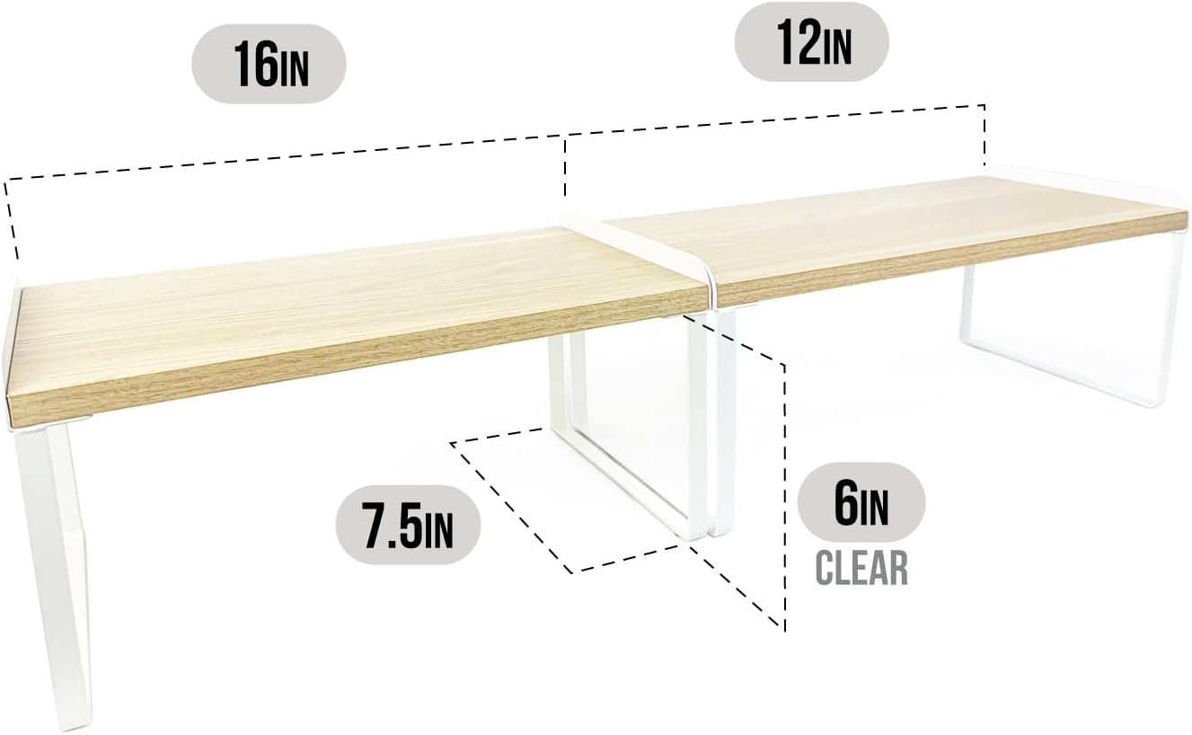 Mitus Shelf Organizer and Storage, Stackable Tiered Wood Cabinet Rack for Countertops, Desktops