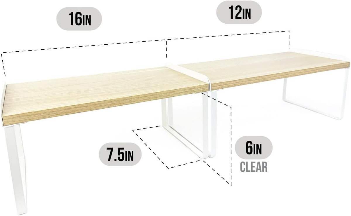Mitus Shelf Organizer and Storage, Stackable Tiered Wood Cabinet Rack for Countertops, Desktops
