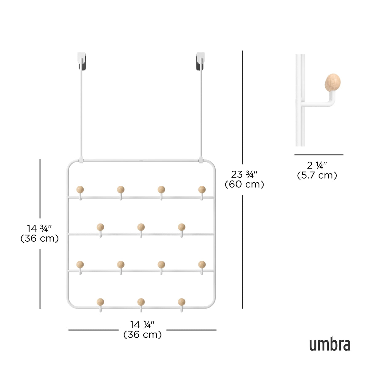 Umbra Estique Coat Rack, Over the Door Wall Hooks, 14 Hook, White/Natural