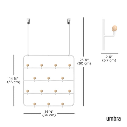 Umbra Estique Coat Rack, Over the Door Wall Hooks, 14 Hook, White/Natural