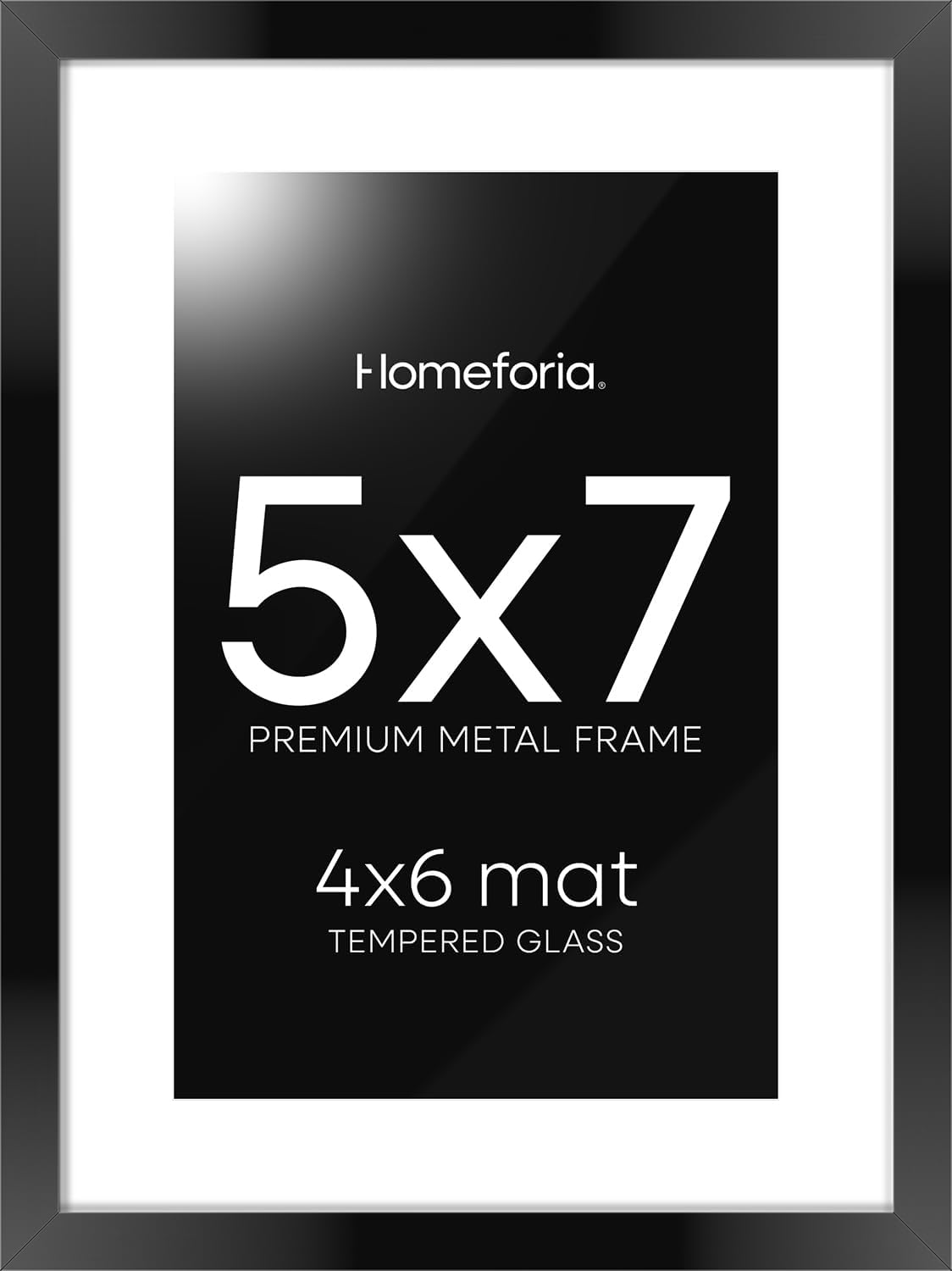 Homeforia 5x7 Picture Frame Black, High End Metal 5 x 7 Black Frames with Mat 4 x 6 for Art, 5x7