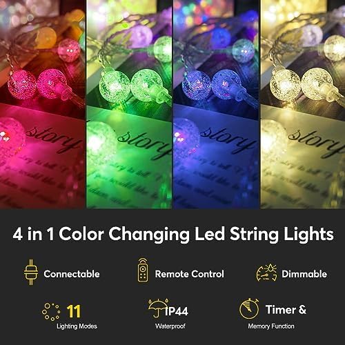 Multicolor Crystal Globe String Lights Plug in 116 Ft. 200 LED 8 Modes with Remote,Waterproof Fairy