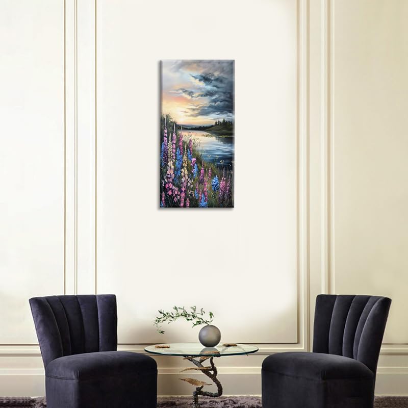 LASMOND Beautiful Colorful Grassland by Riverbank Landscape Wall Art Decor Artwork for Bedroom