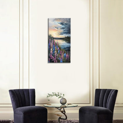 LASMOND Beautiful Colorful Grassland by Riverbank Landscape Wall Art Decor Artwork for Bedroom