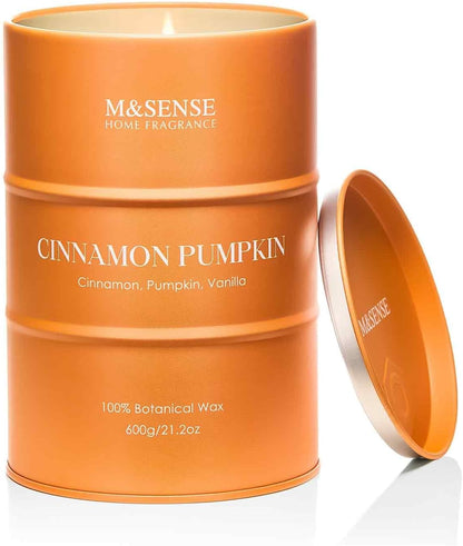 M&SENSE Cinnamon Pumpkin Scented Candles Large, Natural Soy Candles 21.2oz 120 Hour Slow