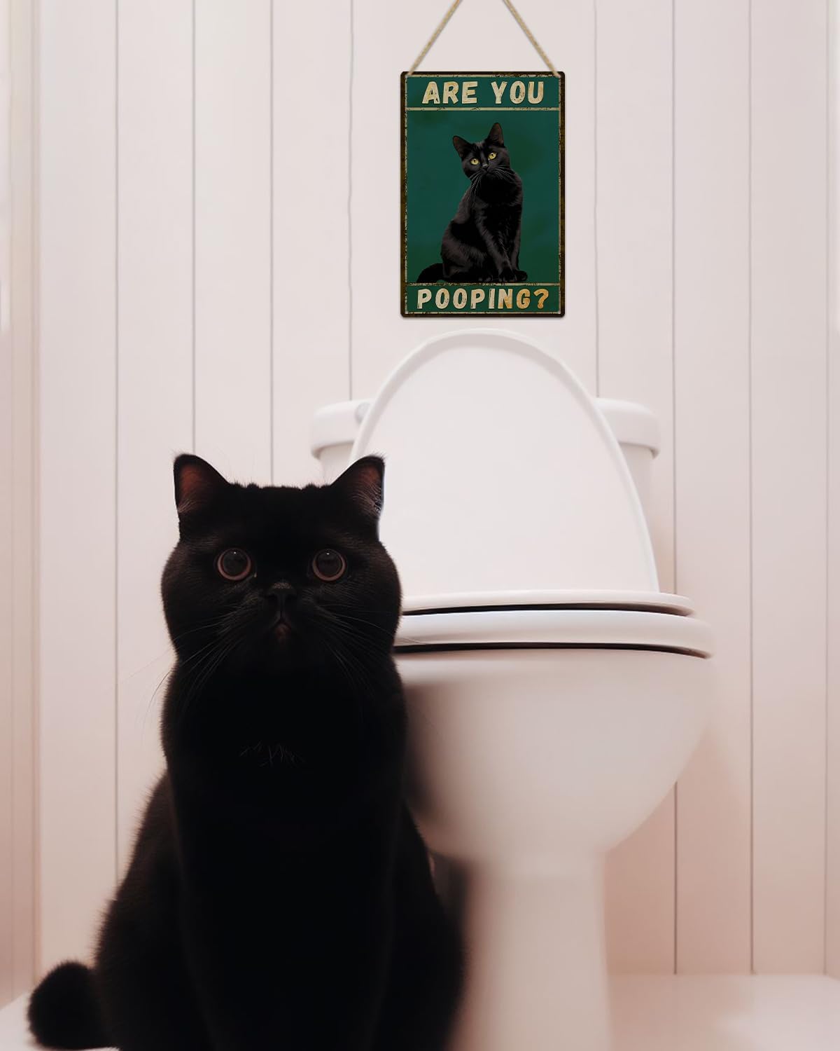 ALKB Funny Black Cat Sign Are You Pooping Metal Signs Black Cat Gift Vintage Bathroom Wall Decor 8