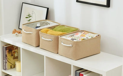 TheWarmHome Storage Bins for Shelves - Medium 3Pack 13.8L*9.8W*6.7H inch Canves Storage Basket for