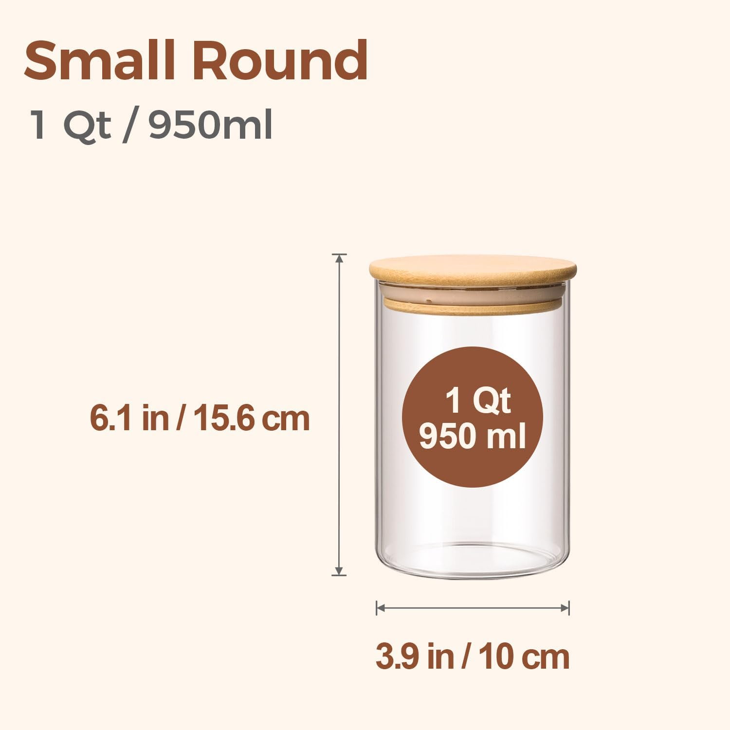 ComSaf 1 Qt Glass Storage Containers with Lids, Glass Jars with Lids, Clear Food Storage Jar, Round