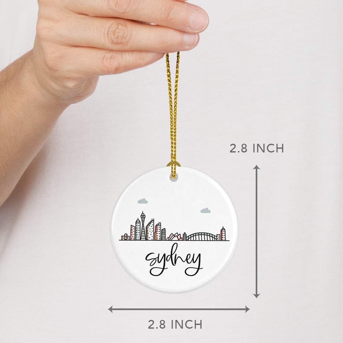 Andaz Press Round Ceramic Porcelain Christmas Tree Ornament Keepsake Gift, Sydney, Colorful