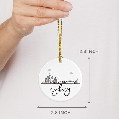 Andaz Press Round Ceramic Porcelain Christmas Tree Ornament Keepsake Gift, Sydney, Colorful