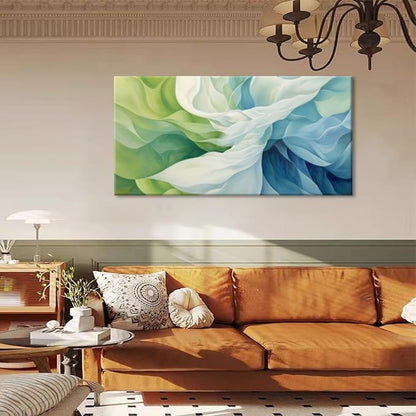 LASMOND Abstract Lines Wall Art for Living Room Canvas Prints Aqua Turquoise Blue Green Artwork