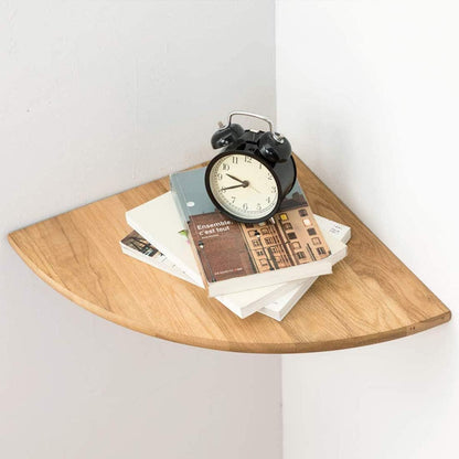 Corner Shelf,16inch Natural Oak Solid Wood Floating Corner Shelves Wall Mount Round End Floating