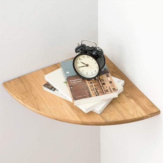 Corner Shelf,16inch Natural Oak Solid Wood Floating Corner Shelves Wall Mount Round End Floating